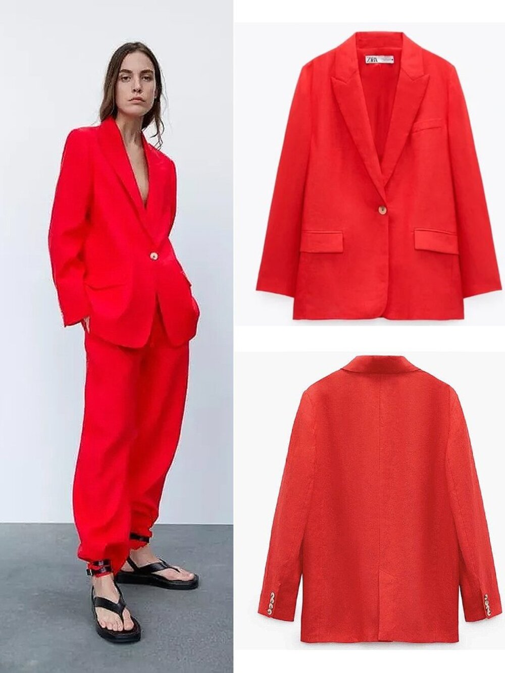 ZARA Red Straight Linen Blazer – Size Small/Medium